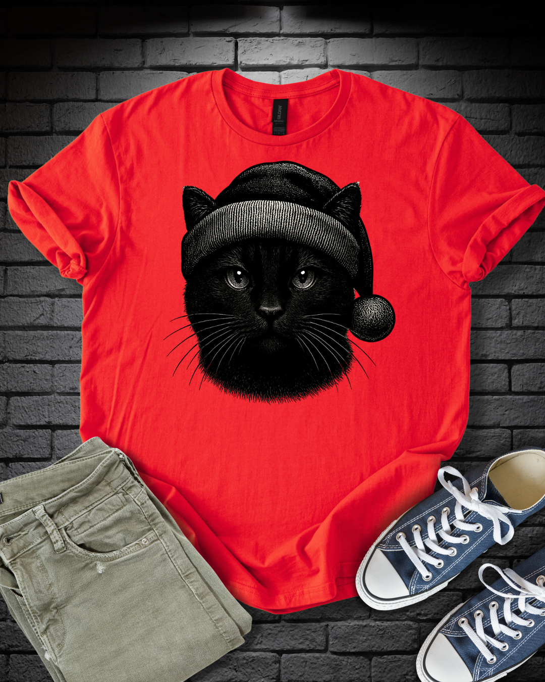 Chic Black Cat Christmas T-Shirt