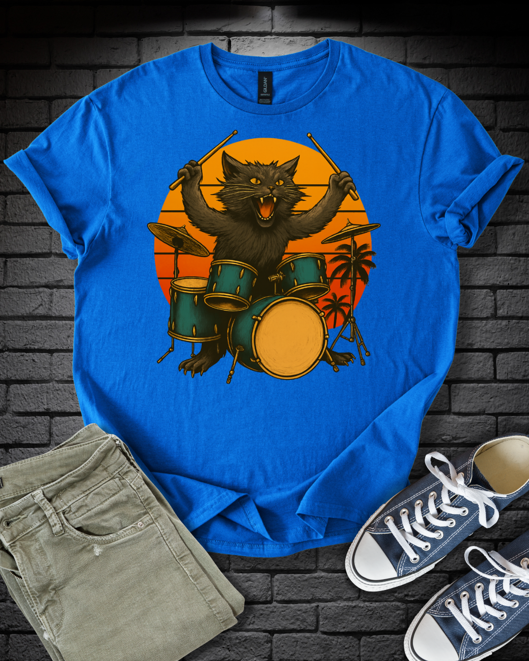 Cat Drummer Rockin' T-Shirt