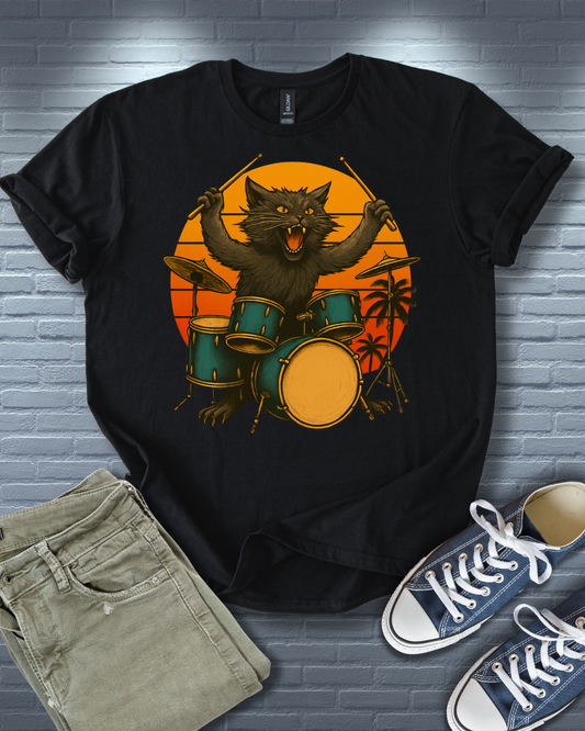 Cat Drummer Rockin' T-Shirt