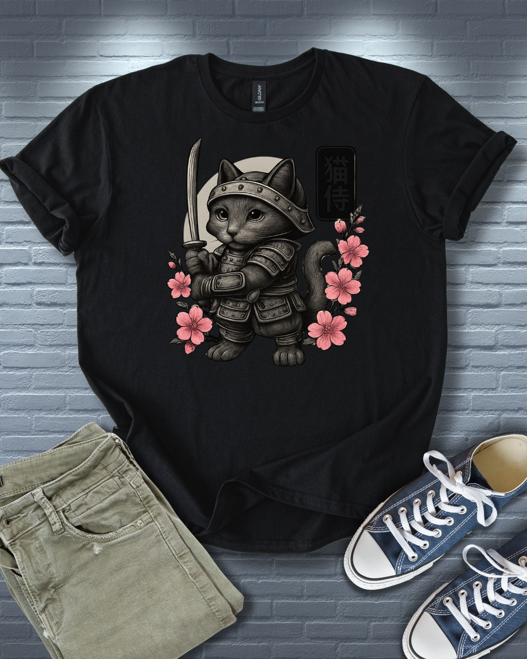 Samurai Cherry Blossom Cat T-Shirt