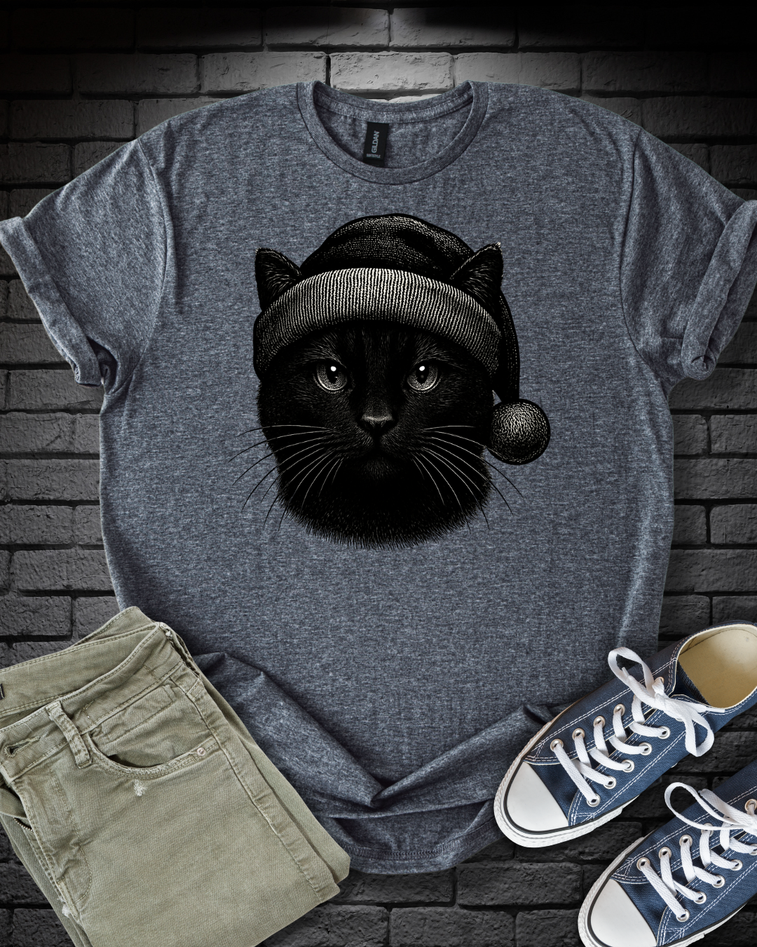 Chic Black Cat Christmas T-Shirt