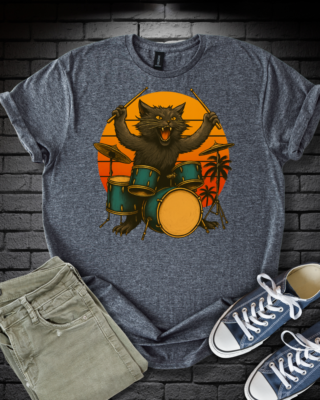 Cat Drummer Rockin' T-Shirt