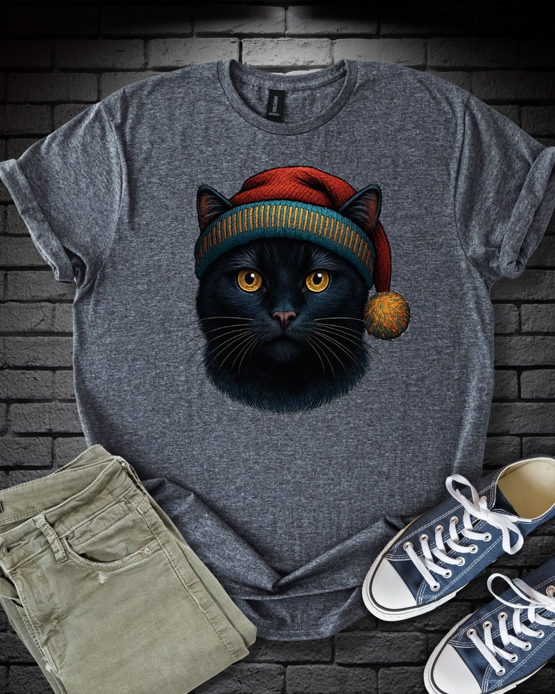 Black Cat Christmas Hat T-Shirt