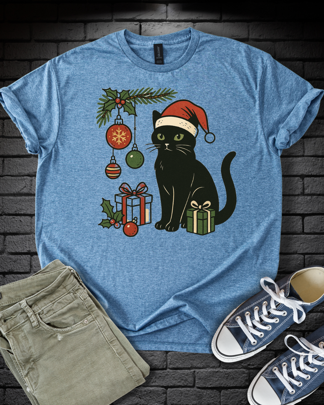 Black Cat Christmas T-Shirt
