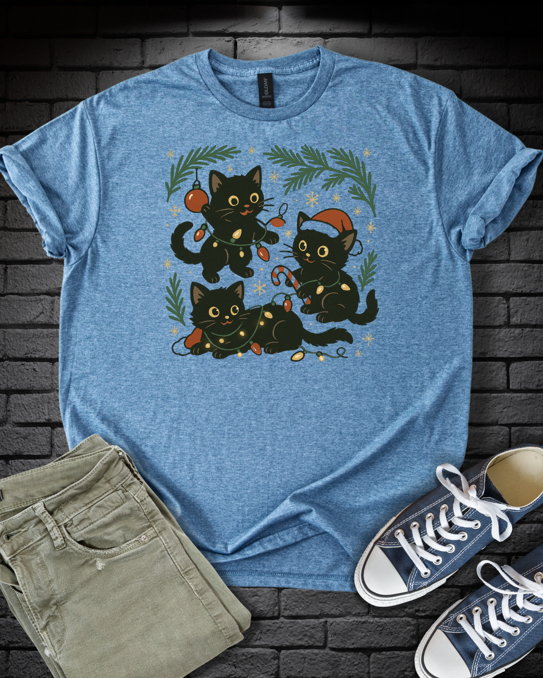 Black Kitten Christmas T-Shirt