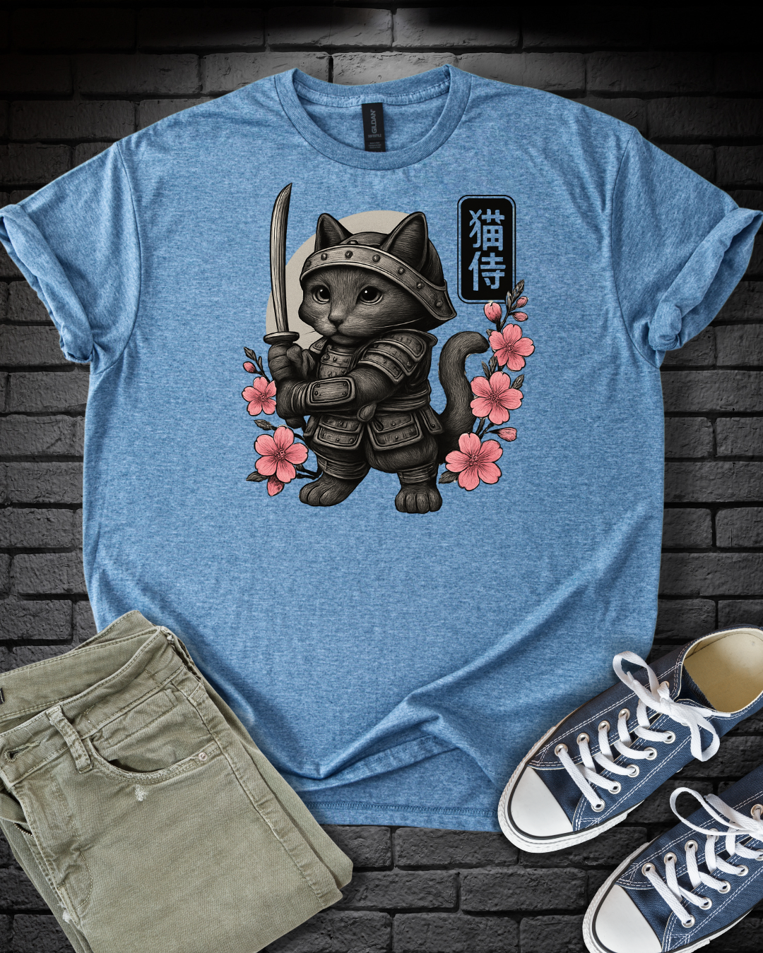 Samurai Cherry Blossom Cat T-Shirt