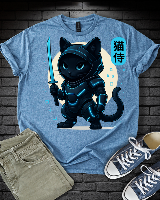 Anime Samurai Blue Cat T-Shirt