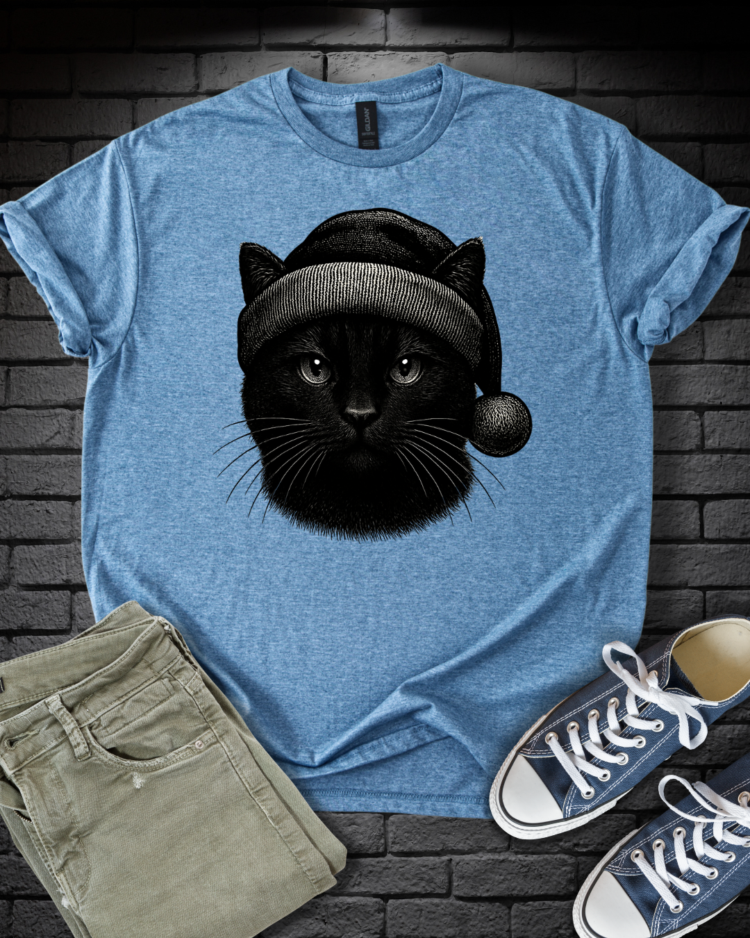Chic Black Cat Christmas T-Shirt