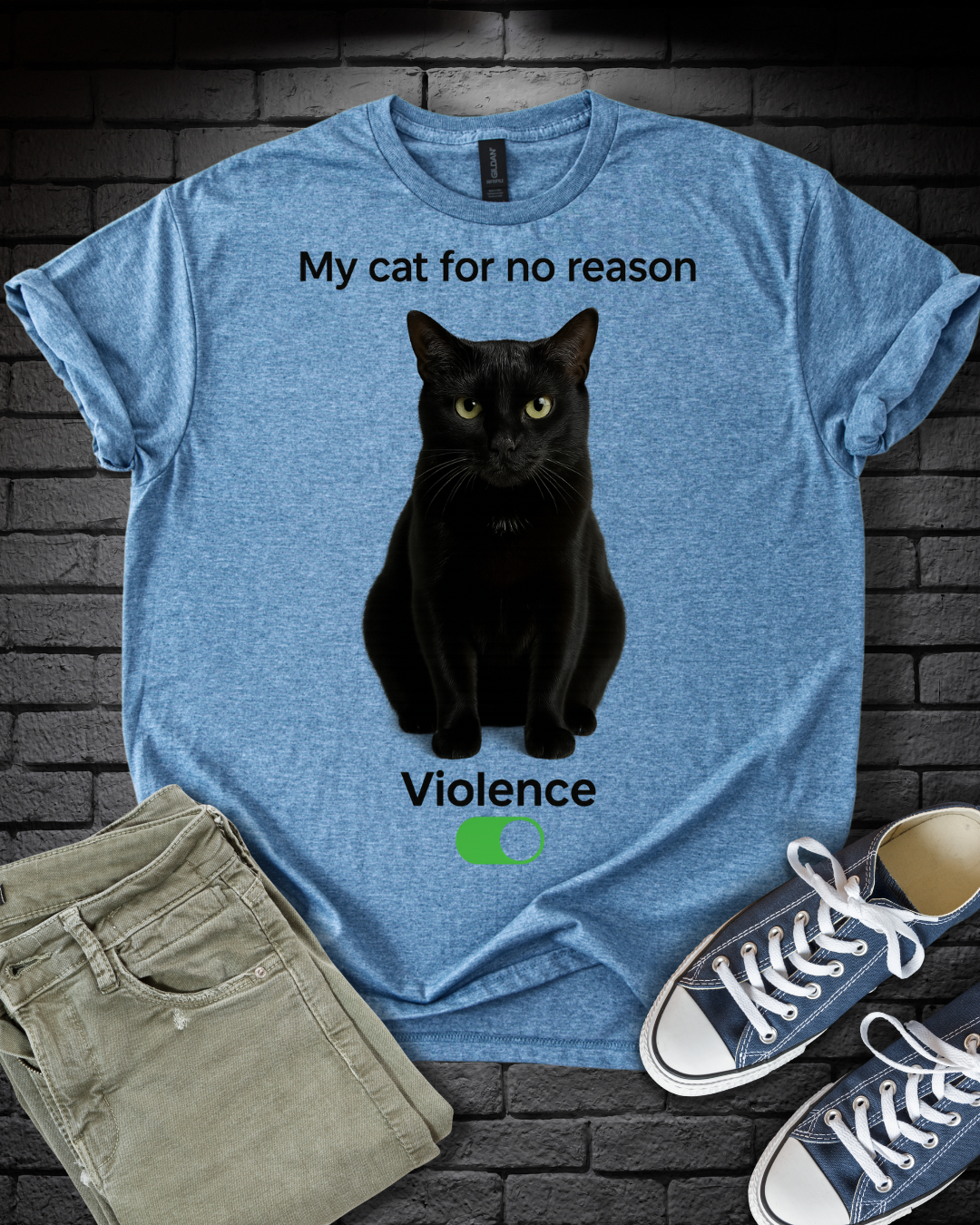 Cat Violence Button T-Shirt