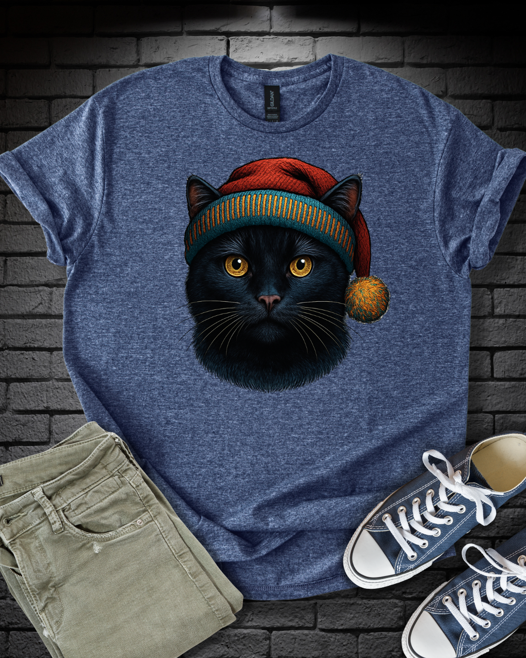 Black Cat Christmas Hat T-Shirt