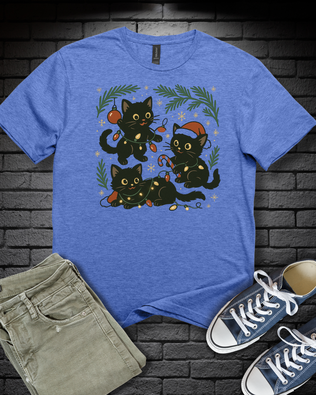 Black Kitten Christmas T-Shirt