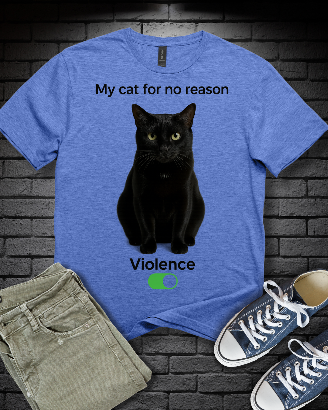 Cat Violence Button T-Shirt