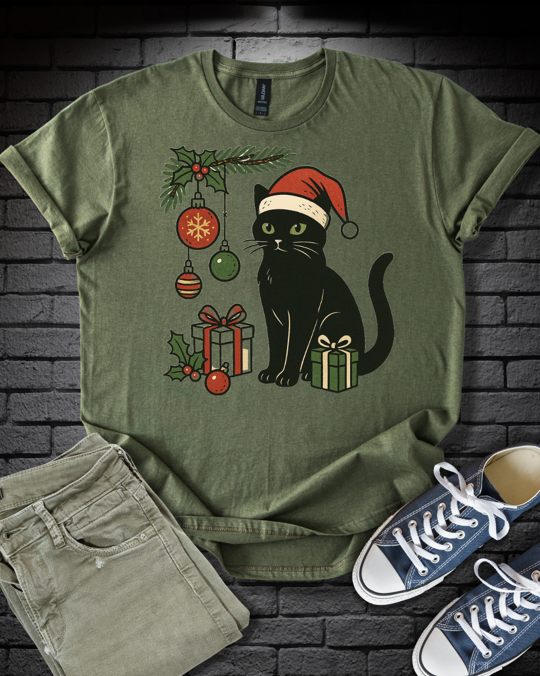 Black Cat Christmas T-Shirt