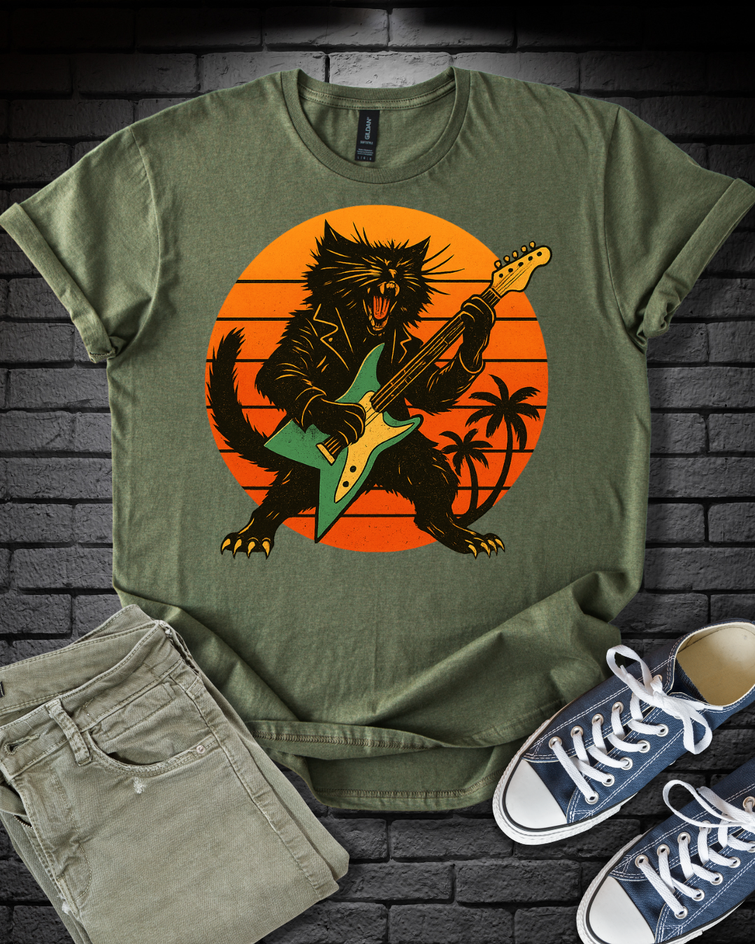 Rockstar Cat Shredding T-Shirt