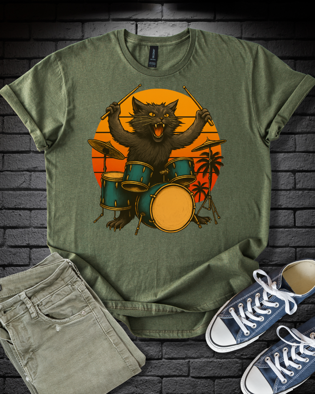 Cat Drummer Rockin' T-Shirt