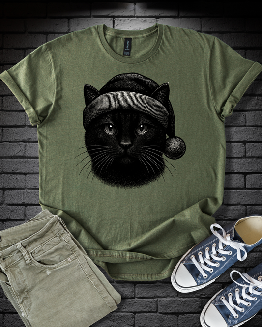 Chic Black Cat Christmas T-Shirt