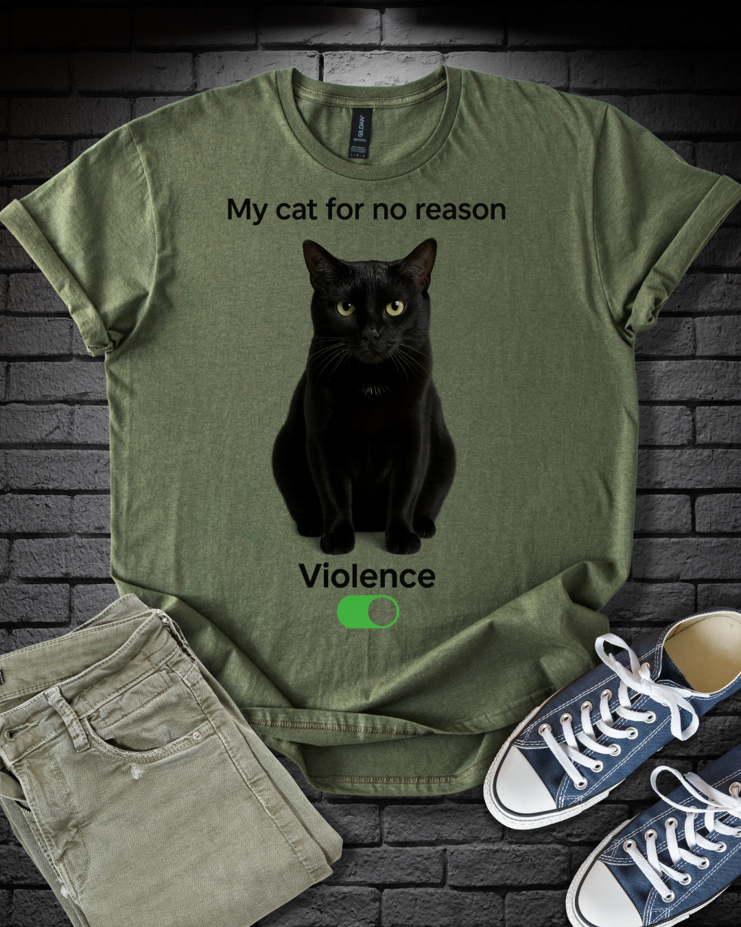 Cat Violence Button T-Shirt