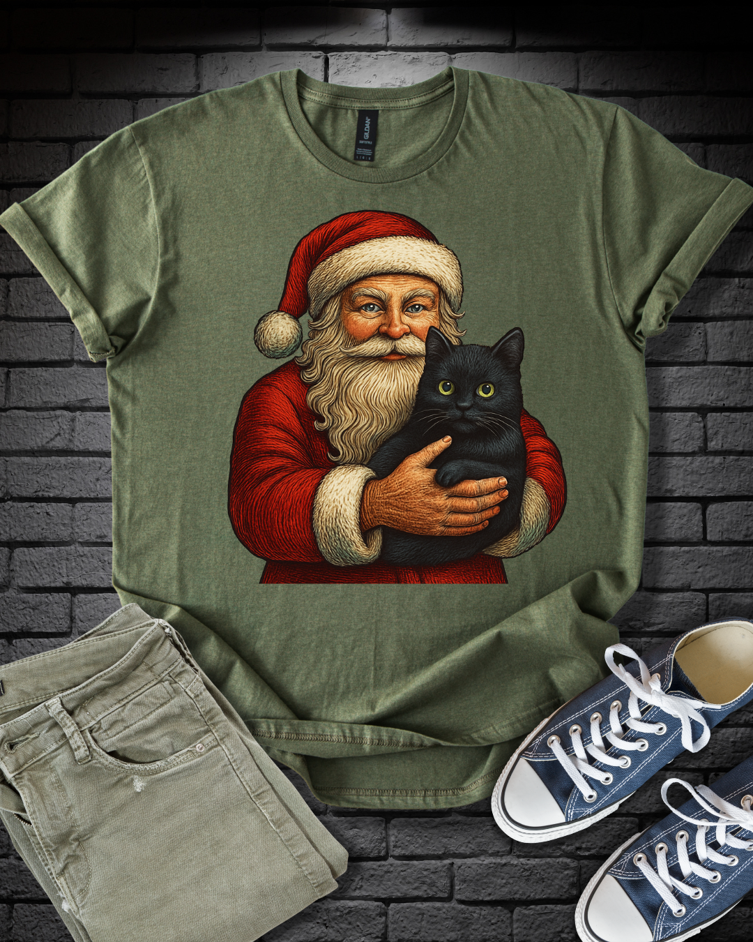 Santa Loves Black Cats T-Shirt