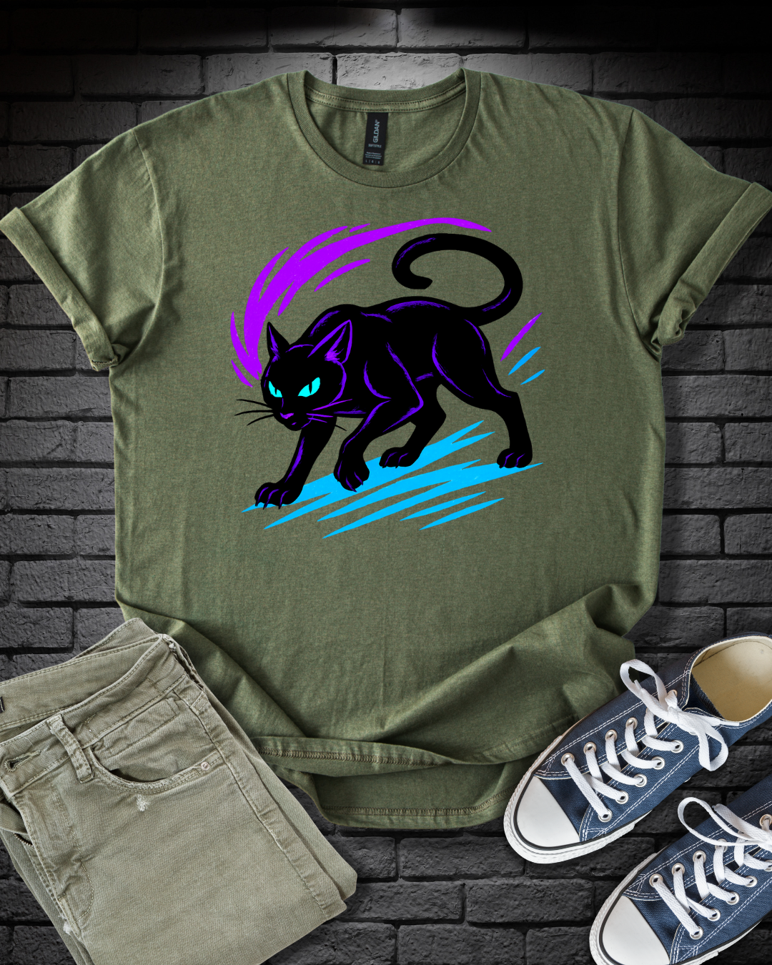 Neon Black Cat T-Shirt