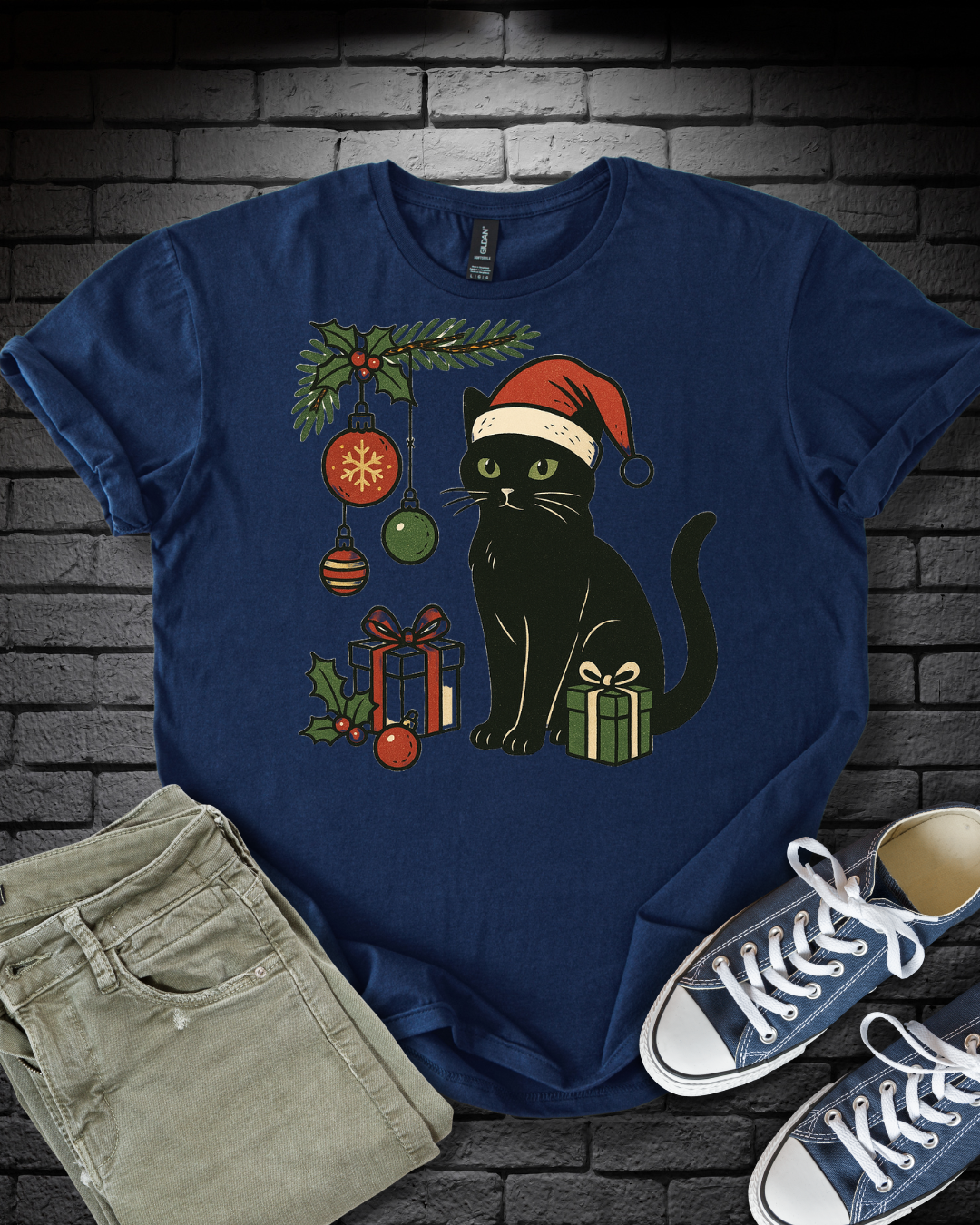 Black Cat Christmas T-Shirt