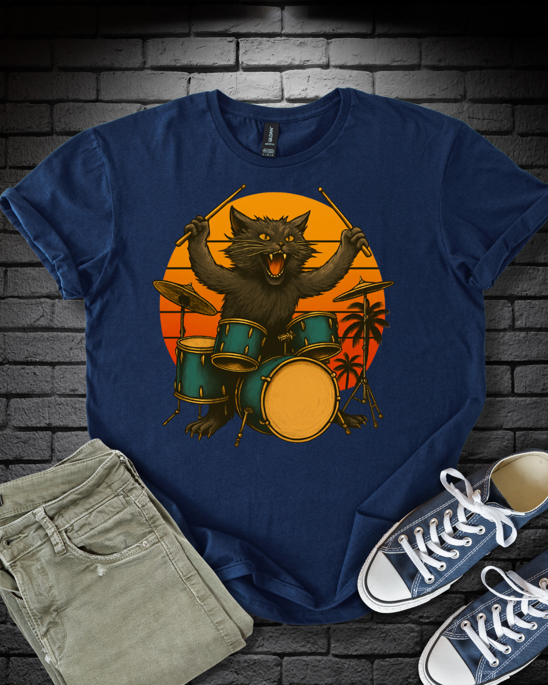 Cat Drummer Rockin' T-Shirt