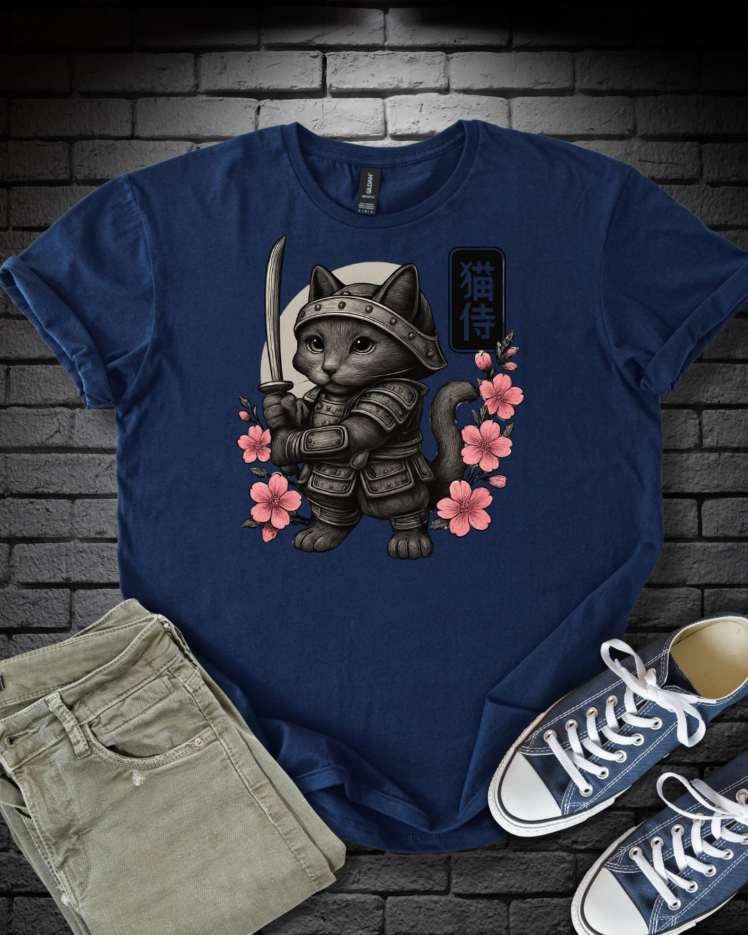 Samurai Cherry Blossom Cat T-Shirt