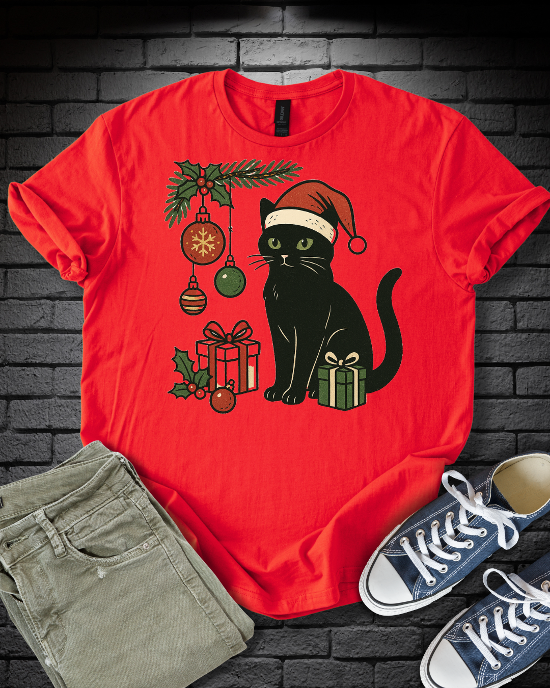 Black Cat Christmas T-Shirt