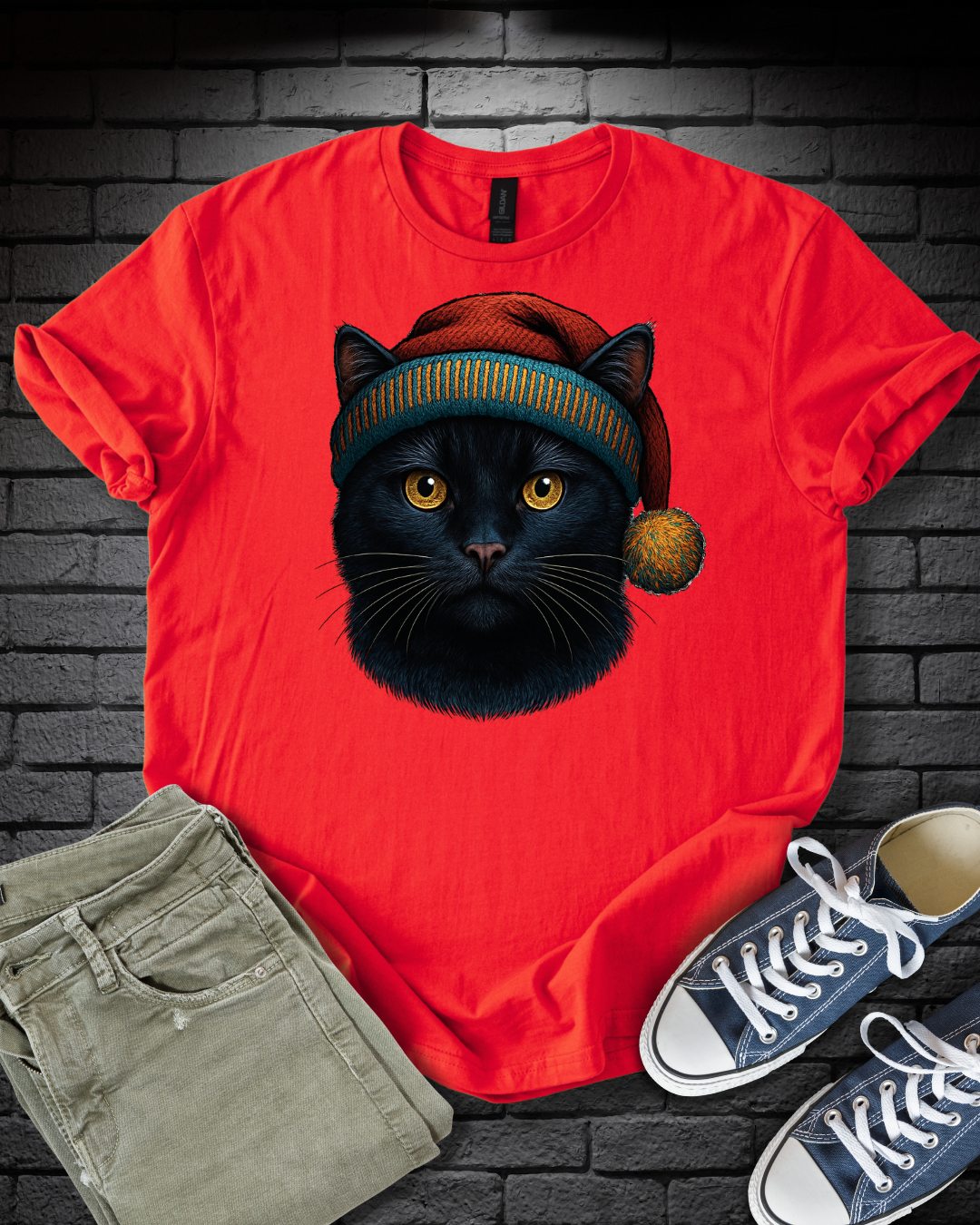 Black Cat Christmas Hat T-Shirt