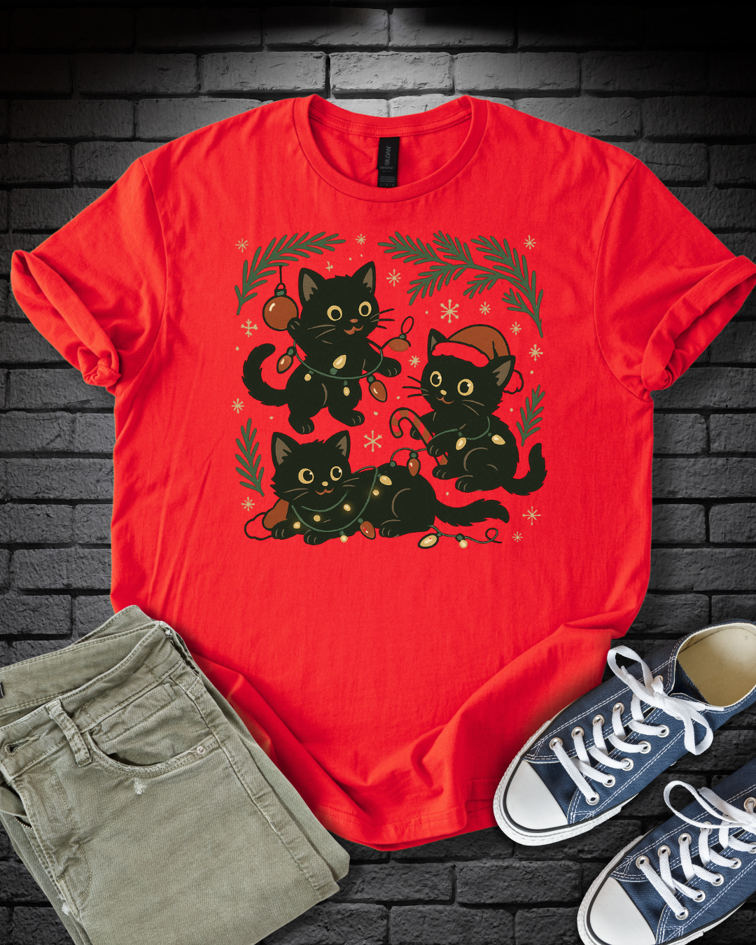 Black Kitten Christmas T-Shirt
