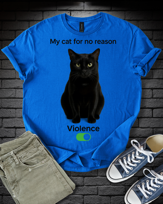 Cat Violence Button T-Shirt