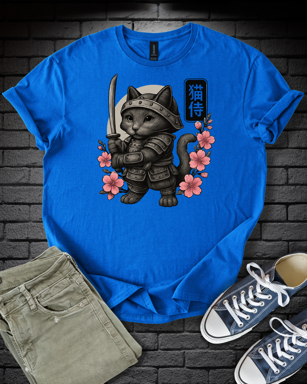 Samurai Cherry Blossom Cat T-Shirt