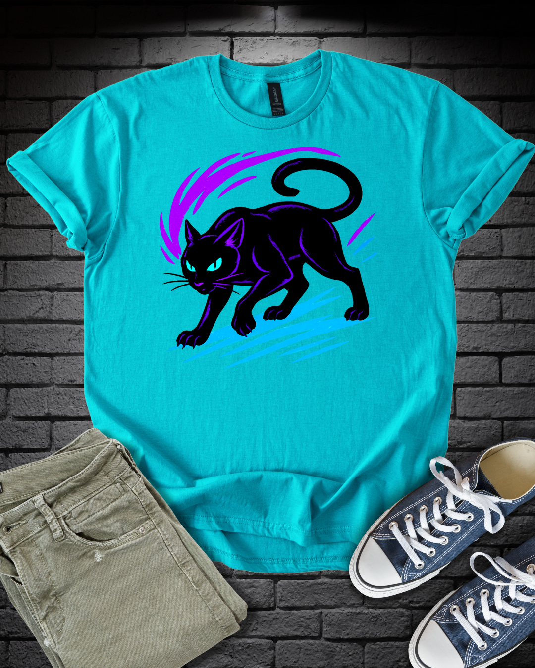 Neon Black Cat T-Shirt