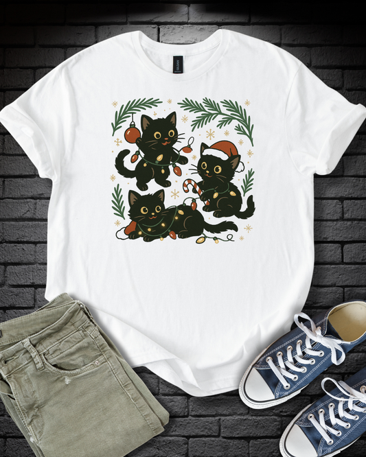 Black Kitten Christmas T-Shirt
