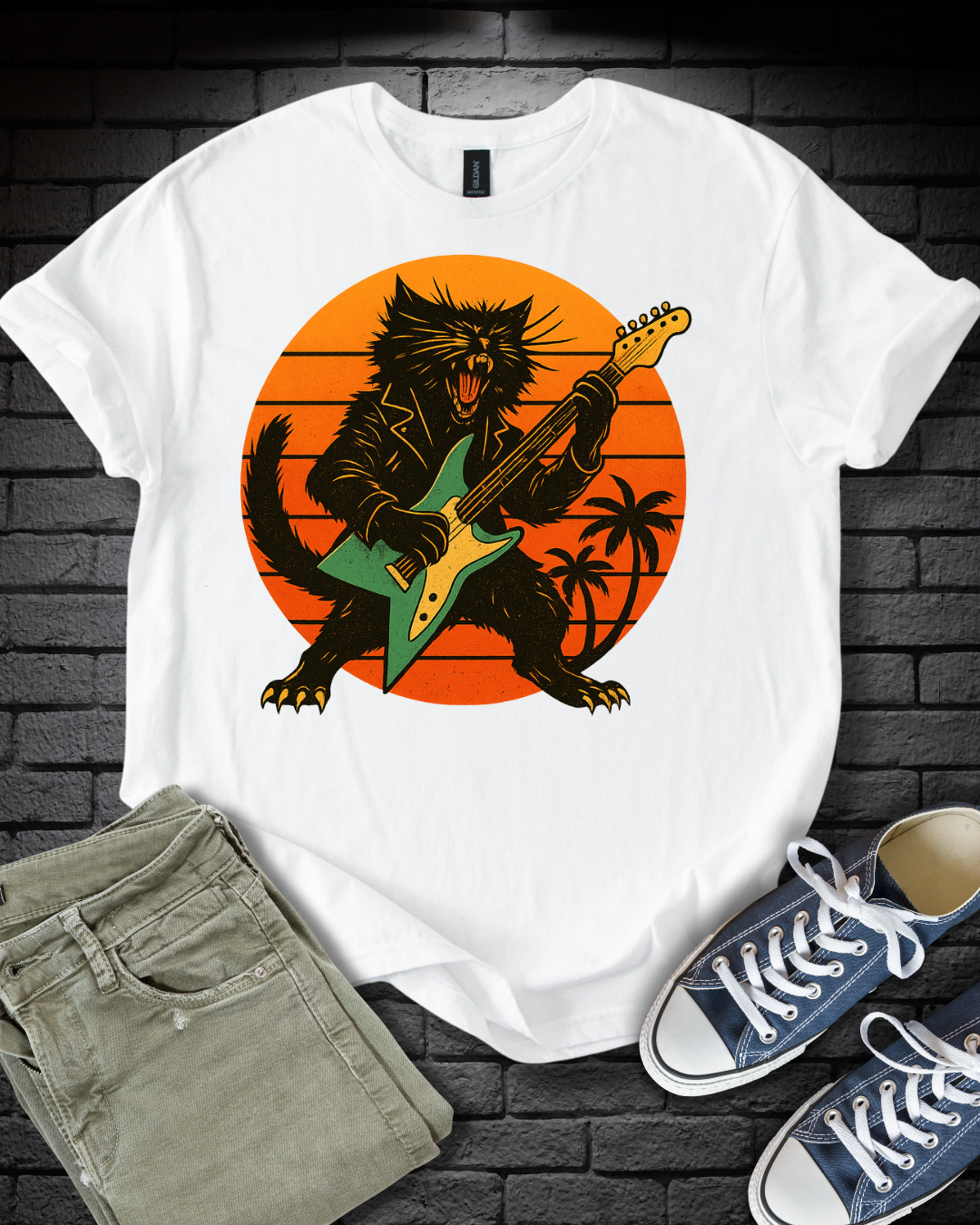 Rockstar Cat Shredding T-Shirt