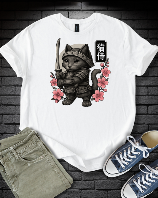 Samurai Cherry Blossom Cat T-Shirt